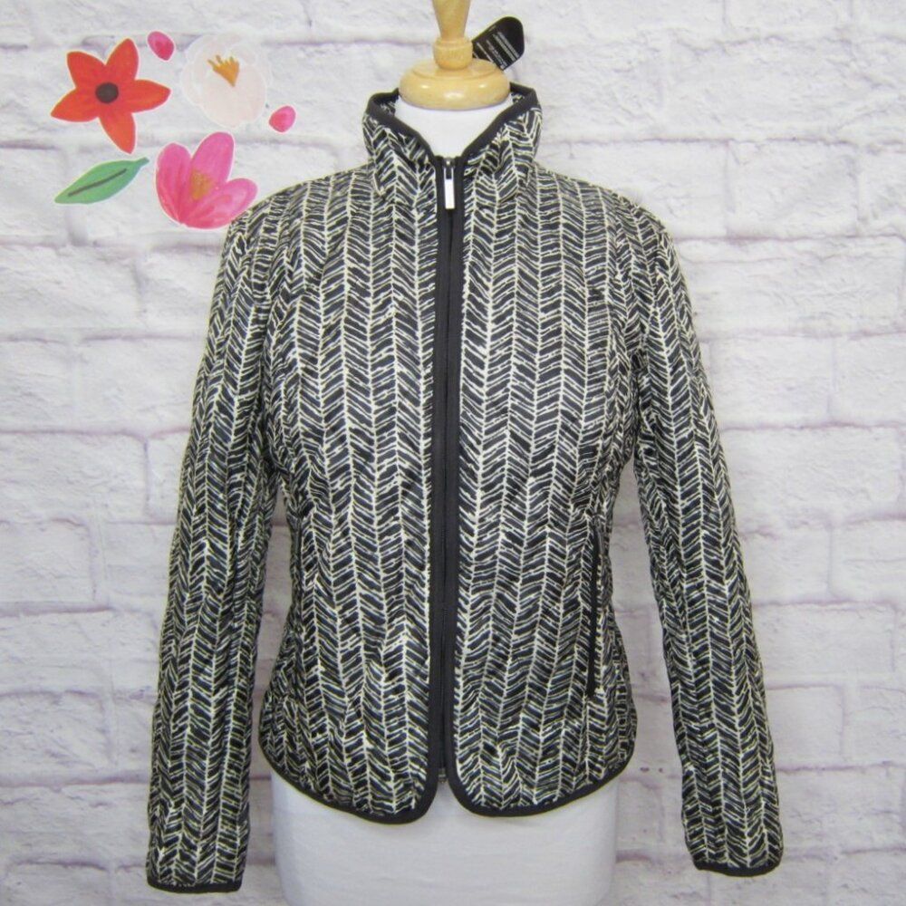 LANDS END WOMENS QUILTED PRIMALOFT BLACK & WHITE JACKET COAT size XS 2/4 New!